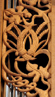 Wood carved wheat in pipe shade carvings for the Fritts pipe organ, Episcopal Church of the Ascension, Seattle, WA